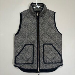 J. Crew Quilted Down Puffer Vest Size Small Black Herringbone